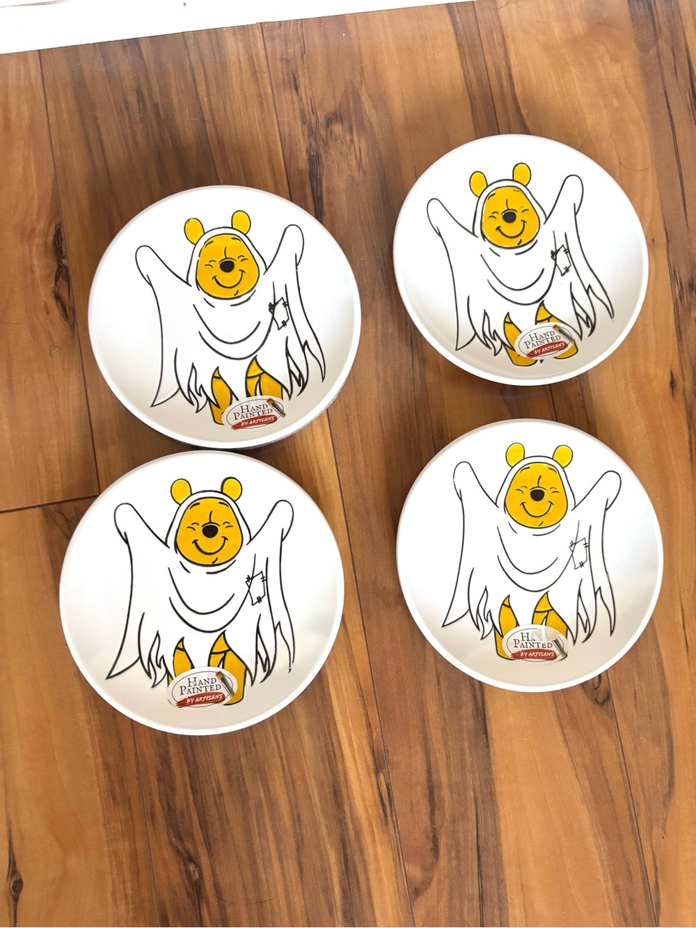 Disney Hand-Painted Halloween White Winnie Ghost Appetizer Plates